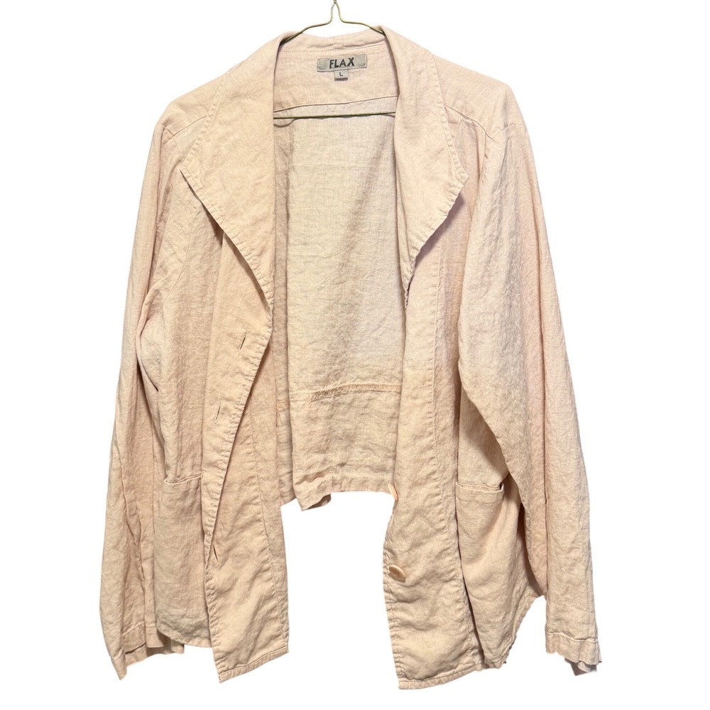 Flax Womens Large Pink 100% Linen Open Front Blazer Jacket Lagenlook Lithuania